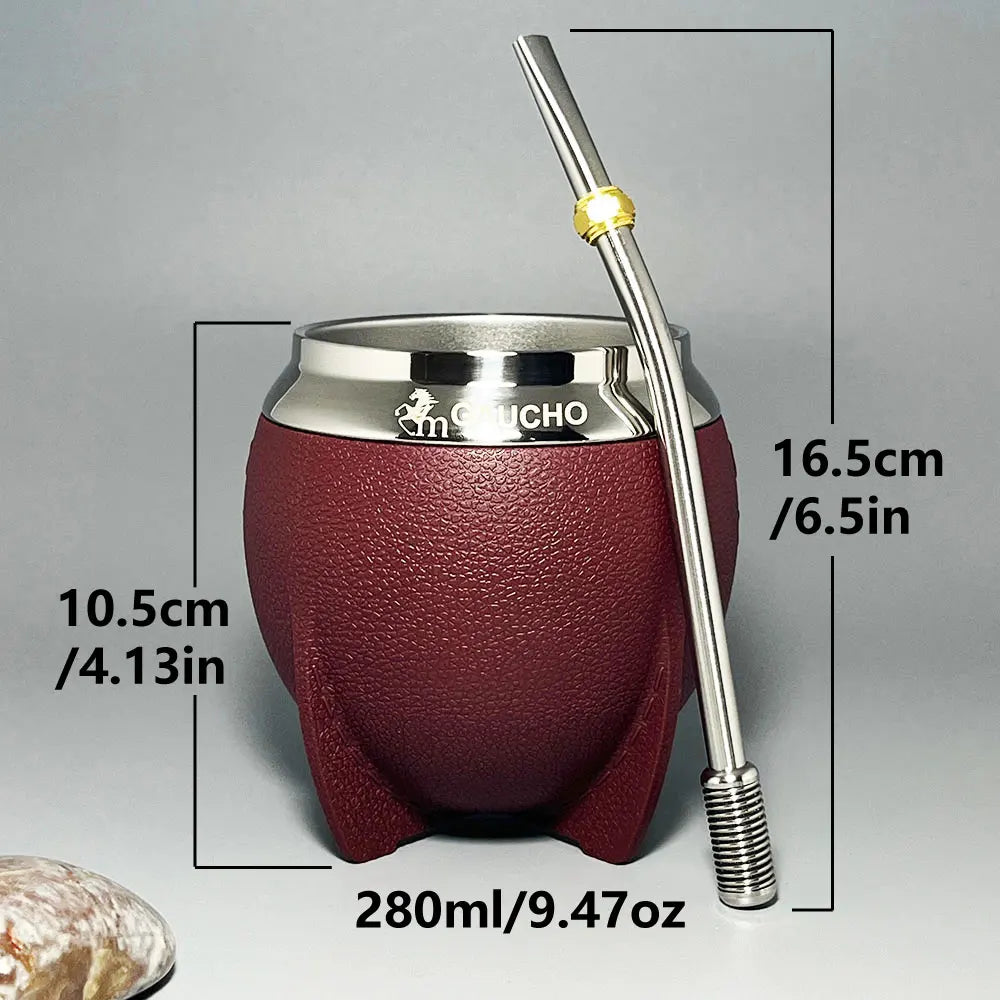 Yerba Mate Kit Stainless Gourds Cup 280Ml Heat Insulation with Removable Filter Straw Bombilla & Cleaning Brush Wholesale