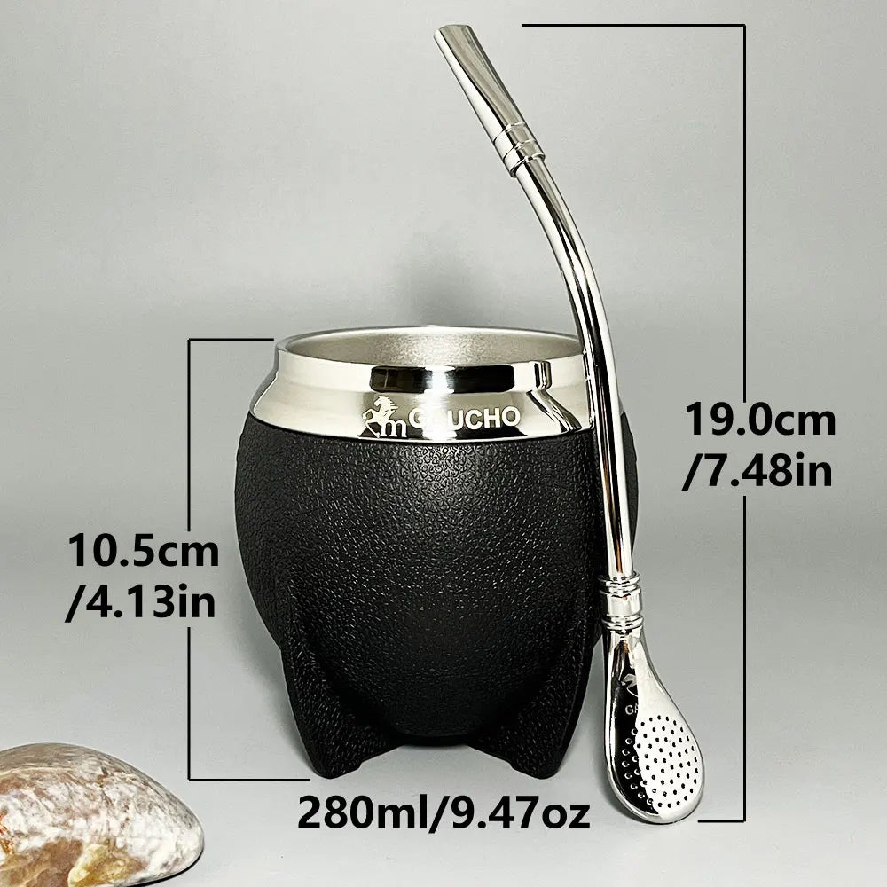 Yerba Mate Kit Stainless Gourds Cup 280Ml Heat Insulation with Removable Filter Straw Bombilla & Cleaning Brush Wholesale