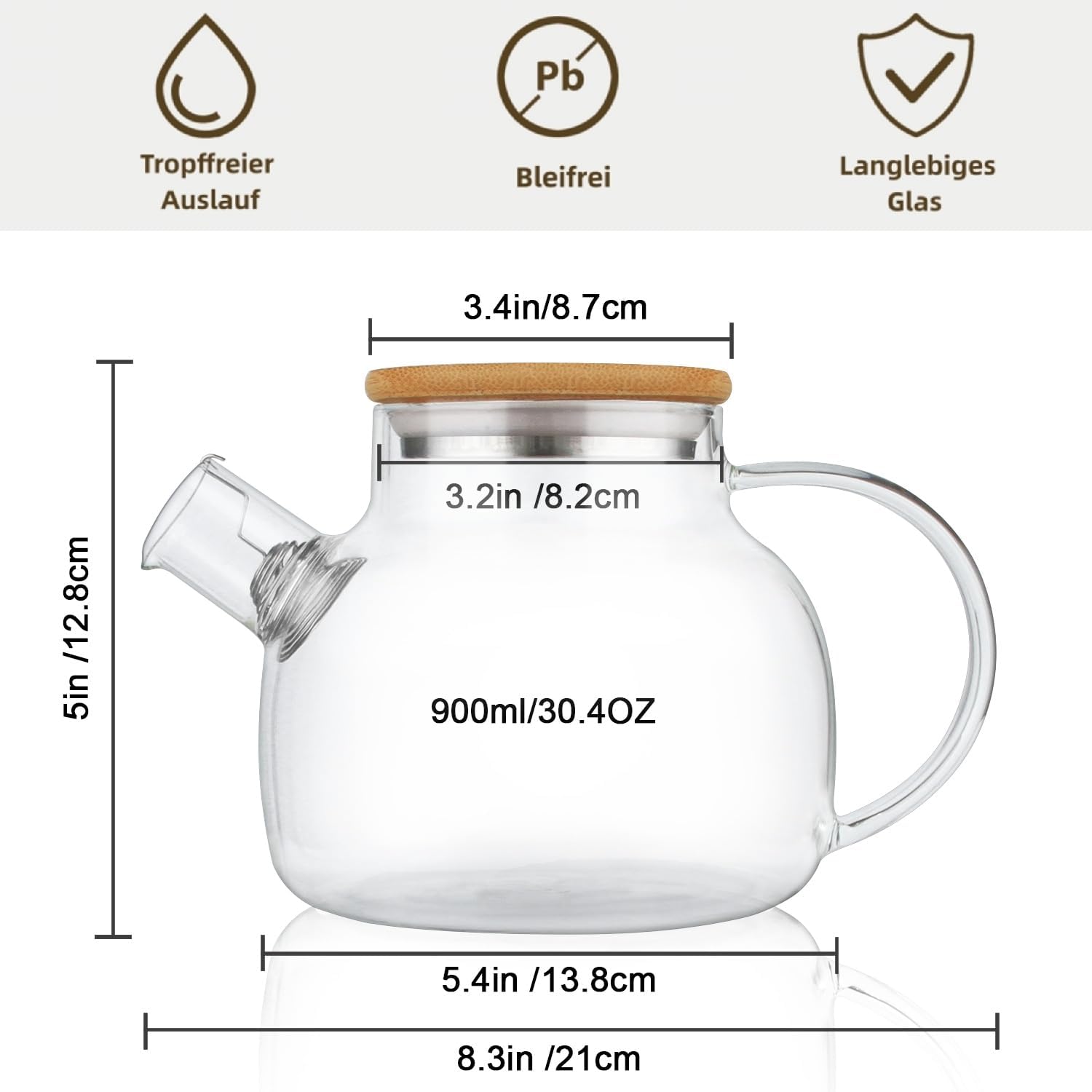 Cnglass 900Ml/30,4Oz Teekanne Glas Herdplattensicher Mit 100Ml/3,4Oz (4Er-Pack) Doppelwandige Teegläser, Glasteekanne Geschenkset Für Lose Blätter Und Blühenden Tee