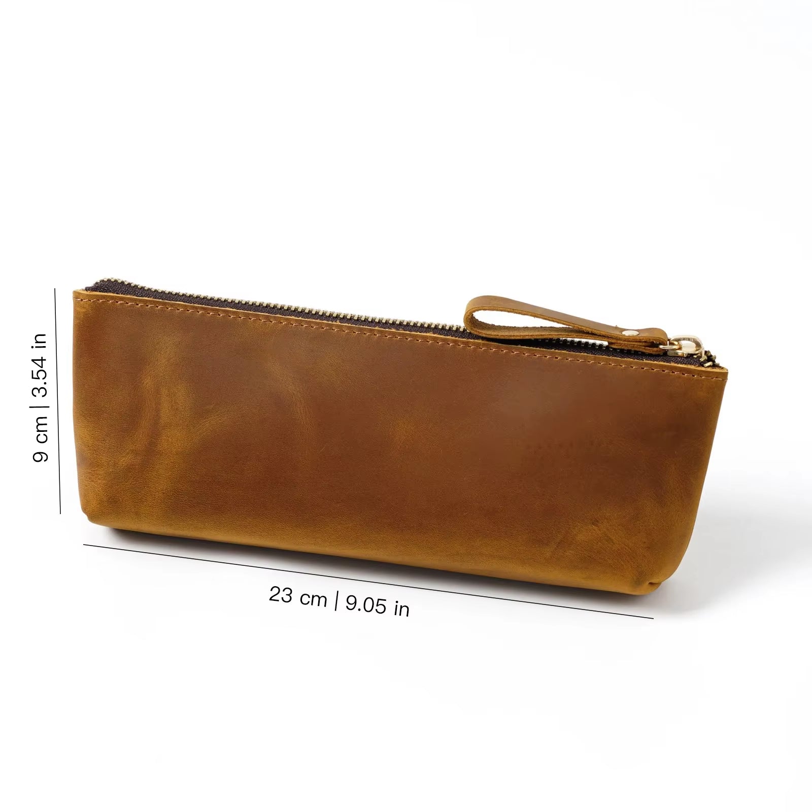 Genuine Leather Zipper Pencil Case for Notebooks and Journals, Large-Capacity Roller Ball Pen Bag for School Office and Travel