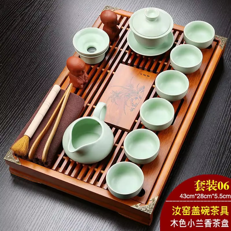 Hot Sale Yixing Ceramic Kung Fu Tea Set Solid Wood Tea Tray Teapot 27-Piece Tea Suit Chinese Tea Ceremony