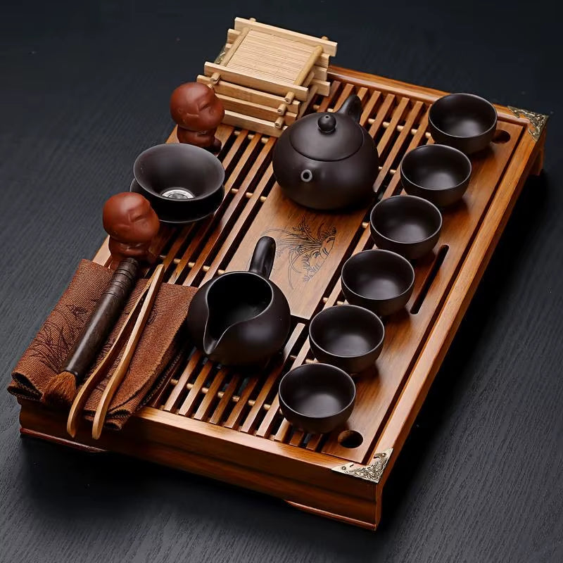 Hot Sale Yixing Ceramic Kung Fu Tea Set Solid Wood Tea Tray Teapot 27-Piece Tea Suit Chinese Tea Ceremony